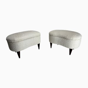 Mid-Century Modern Italian Stools in Wood and Bouclé Fabric, 1950s, Set of 2