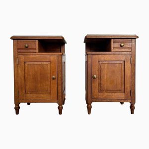 Antique Bedside Tables in Oak and Marble, 1925, Set of 2