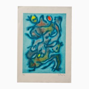 Gustave Singier, Blue Abstraction, 20th Century, Lithograph