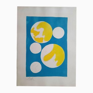 Hans Arp, Cinq Lunes Sur Fond Bleu, 20th Century, Lithograph