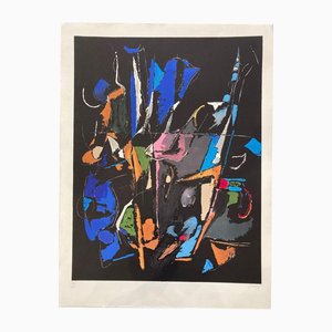 André Lanskoy, Abstract Composition on Black Background, 1960, Lithograph