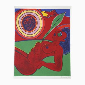 Guillaume Cornelis Van Beverloo Corneille, Le Nu Rouge En Ete, 20th Century, Lithograph
