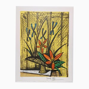 Bernard Buffet, Ramo de Iris y flores rojas, 1990, Litografía