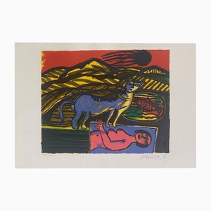 Guillaume Corneille, Blue Cat, 20th Century, Lithograph