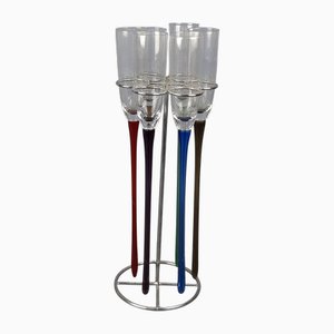 Murano Glass Flute Glasses with Long Stem, 1970s, Set of 6