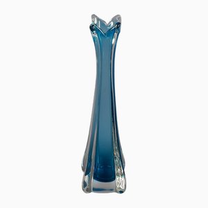 Modern Transparent Submerged Blue Murano Glass Vase, 1970s