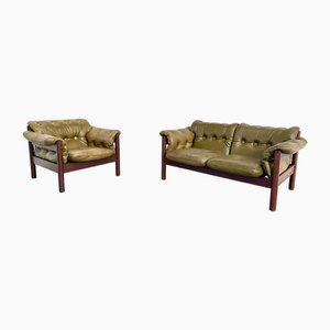 Mid-Century Leather Sofa and Chair in the style of Percival Lafer, 1970s, Set of 2