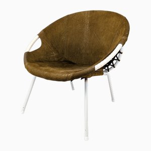 Mid-Century Balloon Chair in Olive Suede & Metal from Lusch &Co.