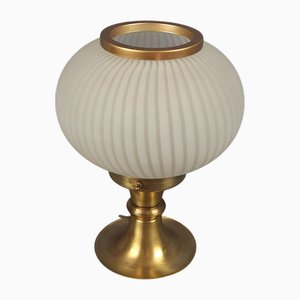 Vintage Table Lamp in Brass with Opaline Murano Glass Sphere Lampshade, 1960s