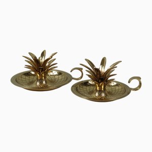Bougeoirs Ananas Mid-Century en Laiton Laqué, 1970s, Set de 2