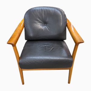 Poltrona Mid-Century in ciliegio con rivestimento in vacchetta marrone di Walter Knoll/Wilhelm Knoll, anni '60