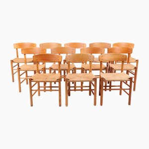 Midcentury Modern Chairs in Oak and Paper Cord by Børge Mogensen for FDB, 1950, Set of 12
