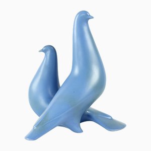 Scultura in ceramica con due colombe blu di Keramia, anni '60