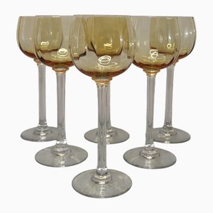 Bernsteinfarbene Weingläser aus Kristallglas, 1950er, 6 . Set