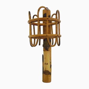 Farol de pared de bambú de ratán, años 50