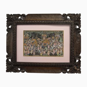 Balinese Ceremony Scenery, 1990s, Ink on Paper, Framed