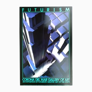 Large Vintage Art Deco Architecture Futurist Poster, 1980s