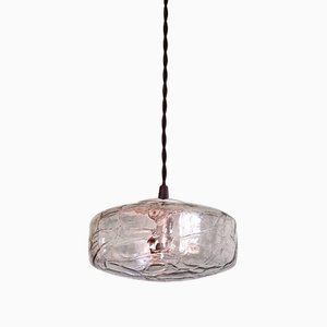 Lampada a sospensione in vetro leggermente fumé, anni '70