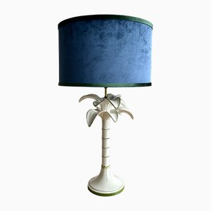 Mid-Century Ceramic Palm Tree Table Lamp with Blue Drum Shade from Feese, Germany, 1960s