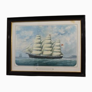 Großes Klipperschiff, 1950er, Gravur, Gerahmt