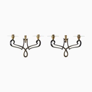 French Wall Lamps in Glass and Metal by Philippe Genet & Lucien Michon, Set of 2