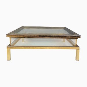 Table Basse Vintage avec Plateau Coulissant en Laiton, 1970s