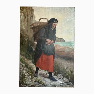 Lucien Lopez Silva, Pesca bretone di gamberetti, 1890-1910, Olio su tela