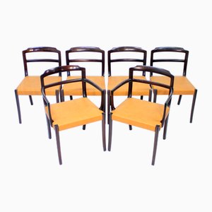 Danish Leather and Mahogany Dining Chairs by Ole Wanscher for Cado, 1960s, Set of 6