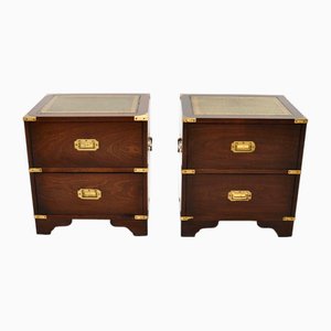 Antique Military Campaign Style Bedside Tables, 1930, Set of 2