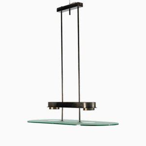 Mid-Century Chandelier in Brass and Glass from Lumi Milano, Italy, 1970s