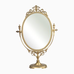 Ovaler Mid-Century Barock Spiegel im Rocaille Stil aus Vergoldetem Messing, 1960er