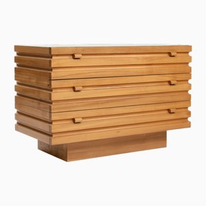 Cajonera Mid-Century moderna de olmo de Maison Regain, años 70