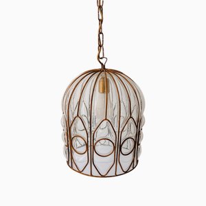 Vintage Venetian Glass and Wrought Iron Chandelier, 1940s