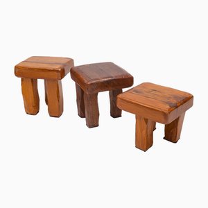 Brutalist Stools in Oak, Set of 3