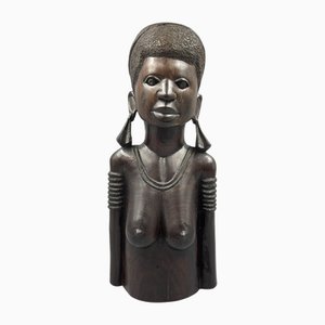 Busto vintage di donna africana in ebano Makassar, anni '70