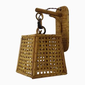 Lantern Wall Light in Rattan and Canework, 1950s