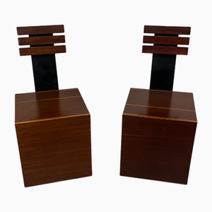 Juego de butacas cúbicas de madera de iroko y metal, años 80