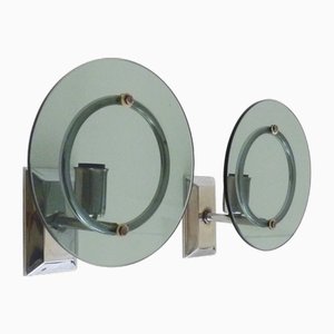 Lampade da parete in vetro trasparente grigio bluastro e metallo cromato, Italia, anni '70, set di 2