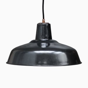 Lampe à Suspension Industrielle Vintage en Émail Noir, France