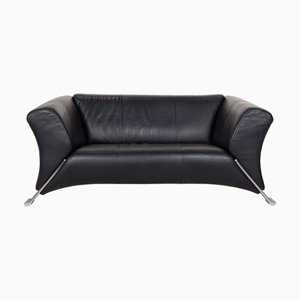 322 Blaues Blau-Schwarzes Zwei-Sitzer Ledersofa von Rolf Benz