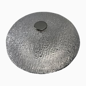 Lampada da incasso grande in vetro effetto ghiaccio e metallo cromato, 1970