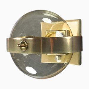 Mid-Century Modern Brass and Art Glass Sconce attributed to Preciosa, Czech Rupublic, 1950s