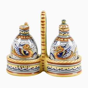 Öl- und Essig-Set aus handbemaltem Terrakotta von Assisi Deruta