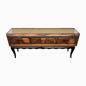 Tavolino Mid-Century in radica e ottone, Italia, anni '50