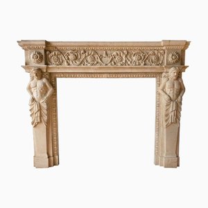 Hand-Carved Fireplace Mantle with Male Caryatids and Classical Frieze