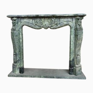 Hand-Carved Green Marble Fireplace Mantle with Shell and Foliate Motif