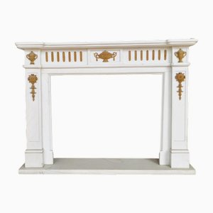 Neoclassical Hand-Carved White Marble Fireplace Mantle