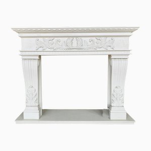 Cheminée Néoclassique en Marbre Blanc Sculpté à la Main