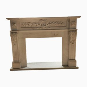 Neoclassical Hand-Carved White Marble Fireplace Mantle with Laurel and Rosette