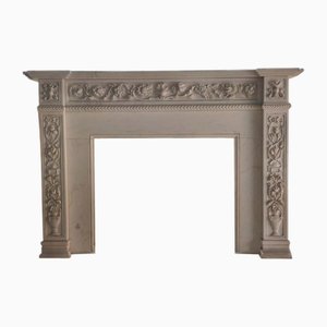Neoclassical Hand-Carved White Marble Fireplace Mantle